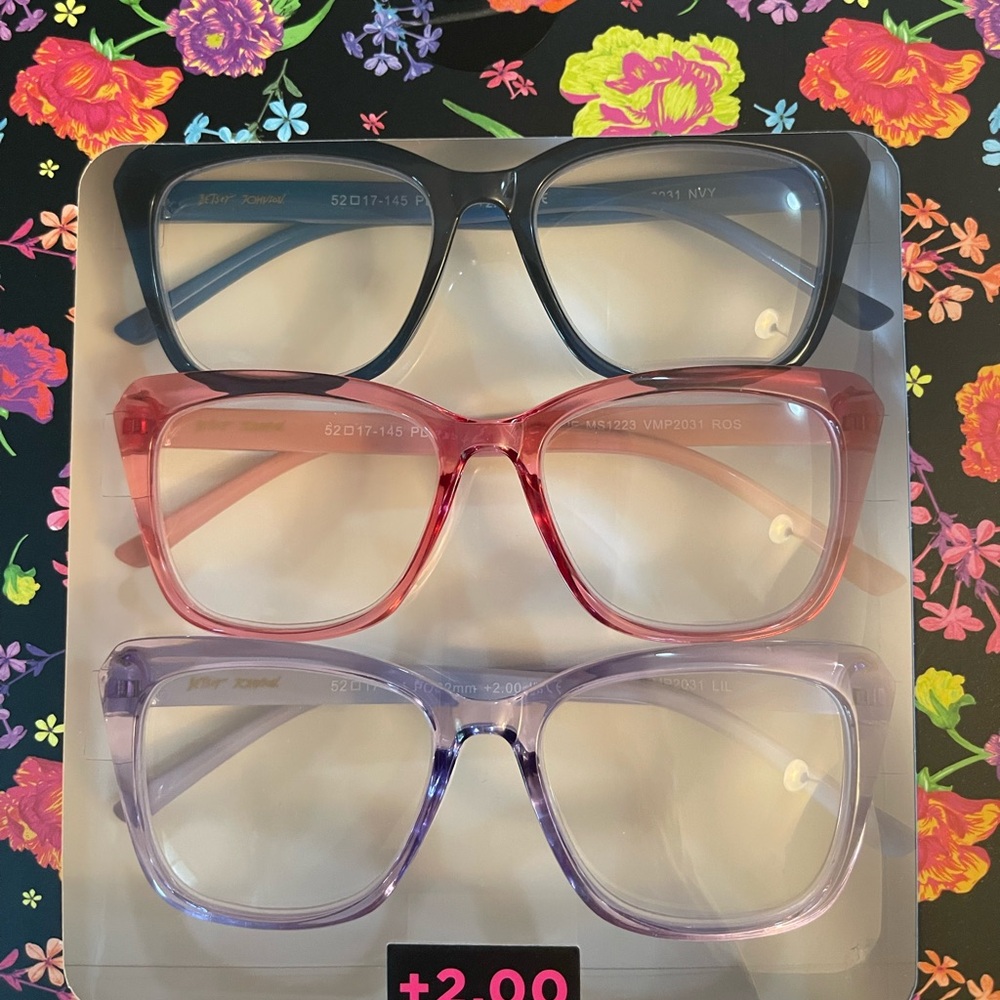Betsey Johnson Designer 3 Pairs Of Fashion Reading Glasses +2.00 New - Picture 9 of 14